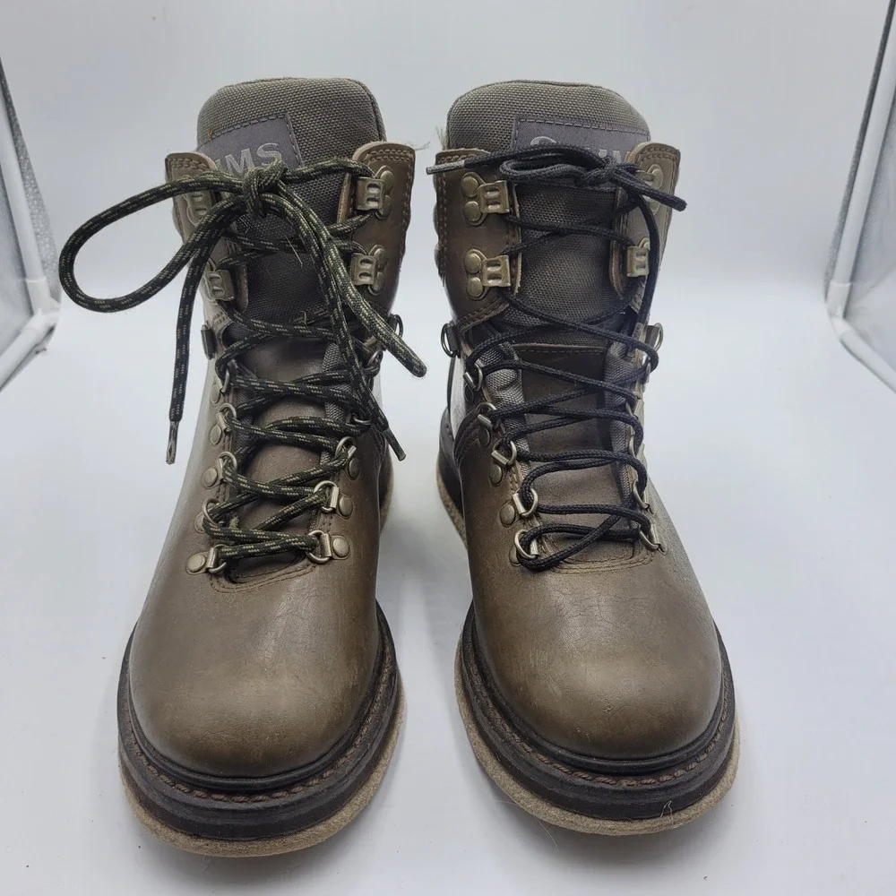 Simms Mens Leather Wading Boots Brown Felt Sole‎ Fly Fishing Size 8 Gorpcore